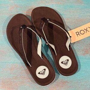 NWT ROXY Black & Turquoise Laser Cut Flip Flop Sandals Sz 7